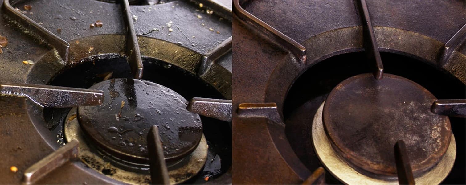 Before and after results of specialist commercial oven deep cleaning.