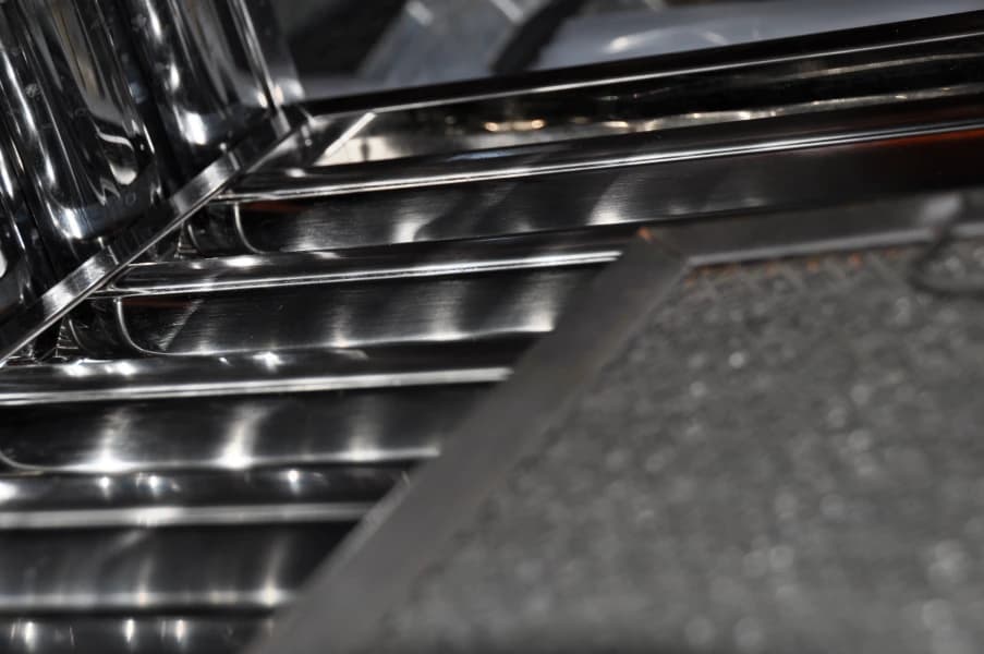 Clean baffle and mesh filters used in commercial kitchen ventilation systems.