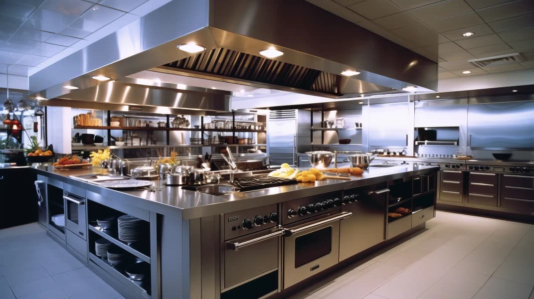 Professional cleaning of school kitchen ensuring compliance with hygiene regulations.