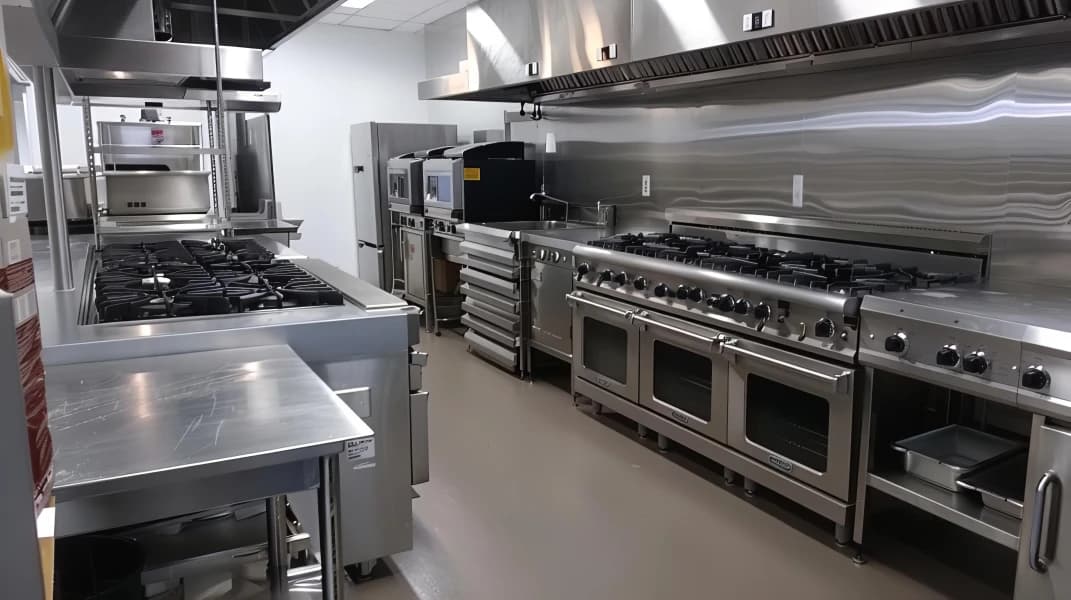 Professionally cleaned healthcare commercial kitchen maintained by Bright team for safe food preparation.