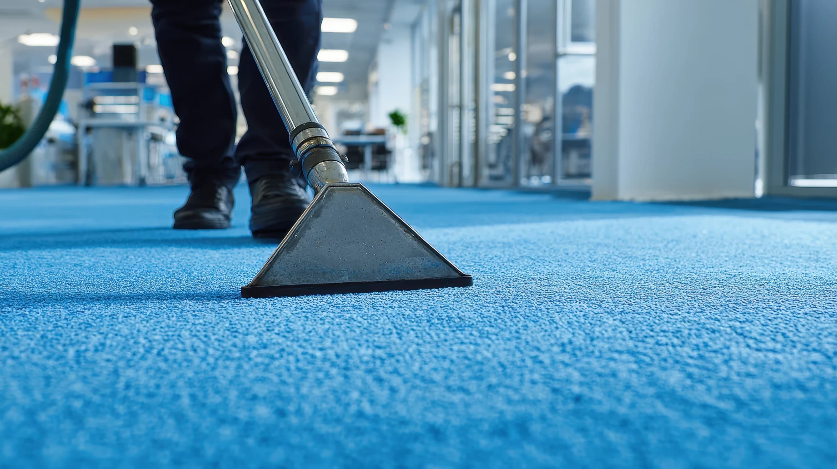 Professional office environment being deep cleaned by trained technicians to commercial standards.