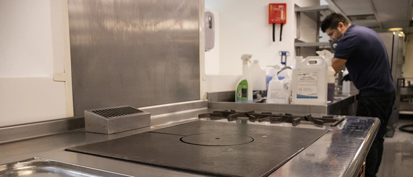 Professional cleaning products used for commercial kitchen hygiene and sanitation by Bright cleaning specialists.